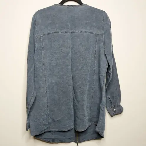 Soft Surroundings Shirt/Jacket Gray Shacket Zip Linen Rayon L