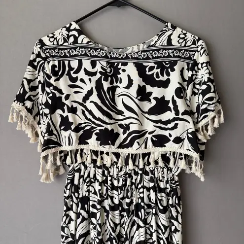 Boho sz M brown cream tassel mini sun dress Size M