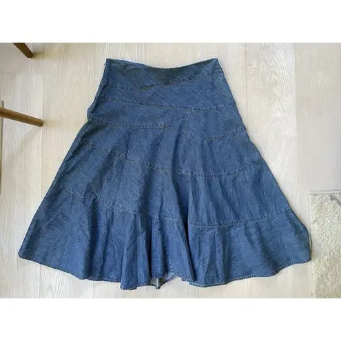 Ralph Lauren  Jeans Co Denim Tiered Prairie Skirt Flared Midi Boho Women's 12