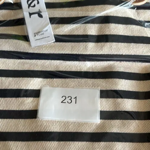 Summer & Rose Black and Cream Tote Bag with Nautical Stripes