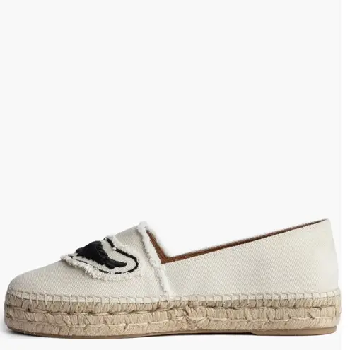 Zadig & Voltaire Canvas Espadrille Slip on Flat, Cream/Black, Size 11, NWOT