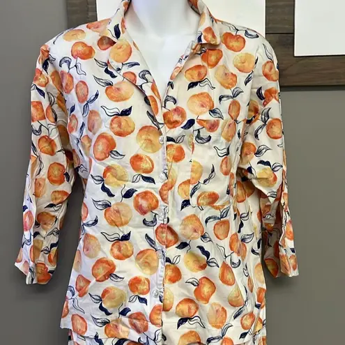 Loft  Sleep Peach Two Piece Set with Button Down Shirt and Pull On Shorts- Small - Image 4