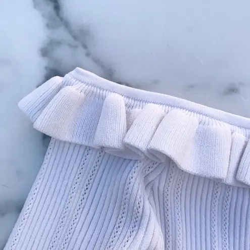 Cinq à Sept Cinq a Sept Amalia ruffled ribbed knit off-the-shoulder 3/4 sleeve crop top S