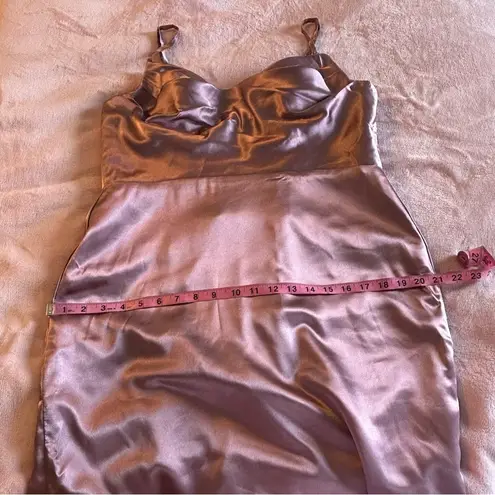 NWOT lilac satin prom dress cowl neckline spaghetti straps lace up back size 12 Purple
