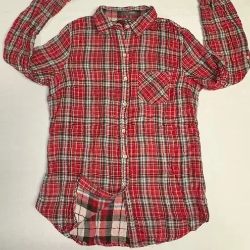 Sandra Ingrish • Size S Button Up Shirt Pockets Plaid Red Multi Casual Collar