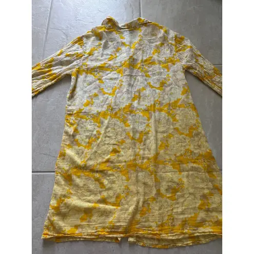 Fashion Magazine Magazine Top Womens XL Yellow White Floral Tunic Boho Artsy Art to Wear Beachy
