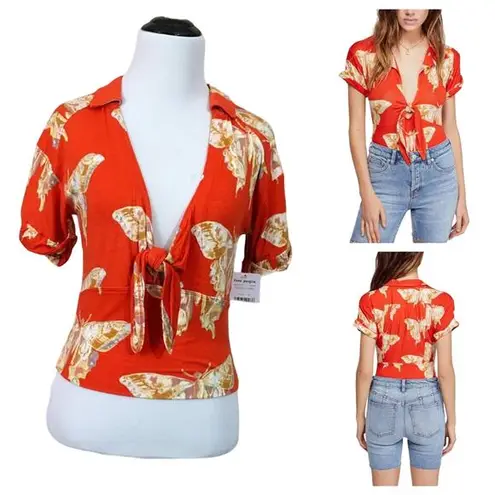 Free People NWT  Ready, Set Sail Tie Front Crop Top - Tigerlilly Combo - Medium - Image 3