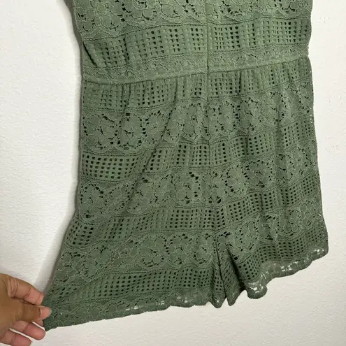 Pink Rose lace boho romper racer back olive green size L