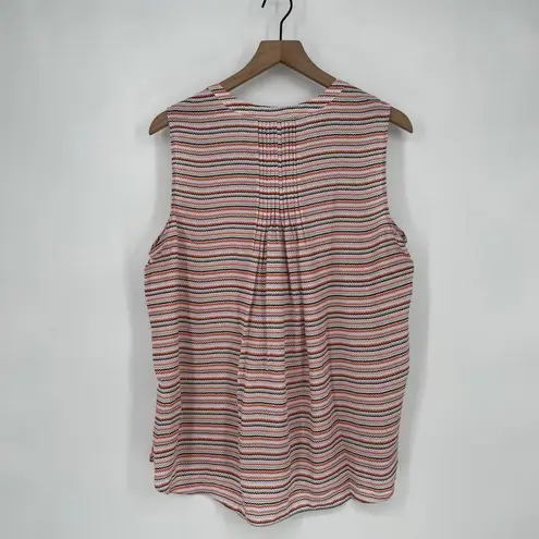 NYDJ Womens Size L Sleeveless V Neck Chevron Stripe Blouse Top Pink Orange Brown