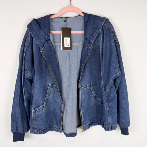 NWT Ruti Relaxed Denim Hooded Jacket Zip Up Slouchy Size Small/ Medium Blue
