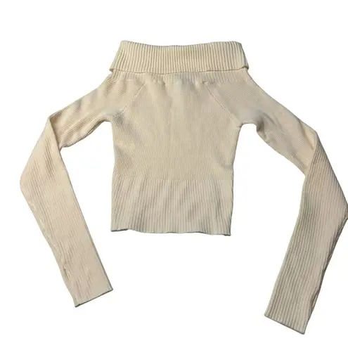 Princess Polly  Size M/L Morley Off‎ Shoulder Ribbed Sweater Cream Thumb Holes