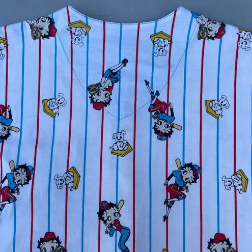 Betty Boop Vintage 90s  Baseball Blue Striped AOP Button Up T-shirt Jersey