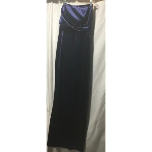 Strapless Navy Blue Satin Formal Dress Gown Slit Sexy Elegant Party Cocktail Size XL
