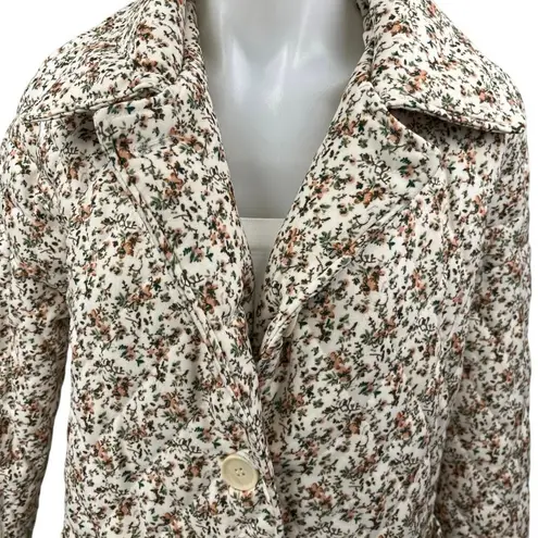 Cider White Multicolor Floral Button Quilted Puffer Over Coat Blazer Jacket Sz S
