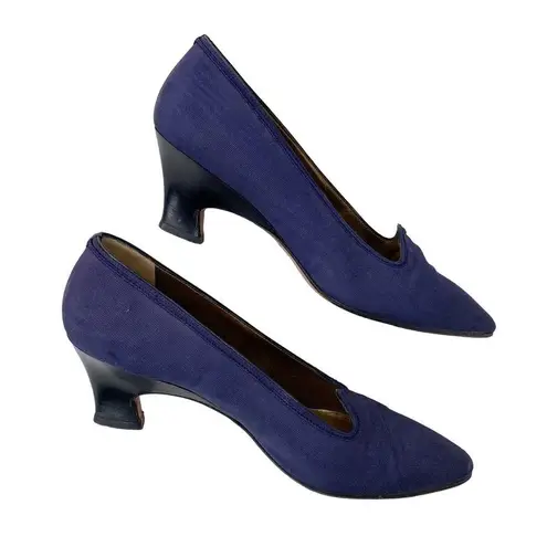 Saint Laurent Yves  YSL Vintage Ribbed Navy Silk Pumps 7M Heels 2.25"