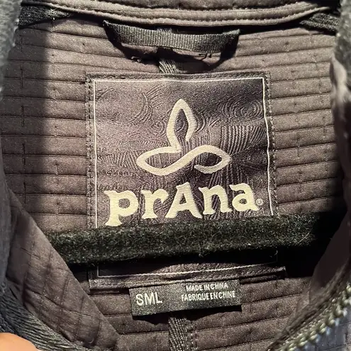prAna Minx Bomber Jacket S pockets black textured stretchy warm mock collar zip