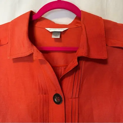 Christopher & Banks  Button Up Linen Shirt Jacket Red Orange Womens Size S Pleats