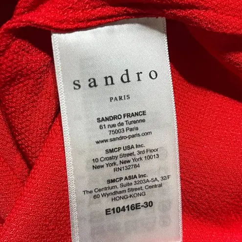 Sandro Paris Women's Rayon Blend Lace Lace Crewneck Red Keyhole Blouse Size 1