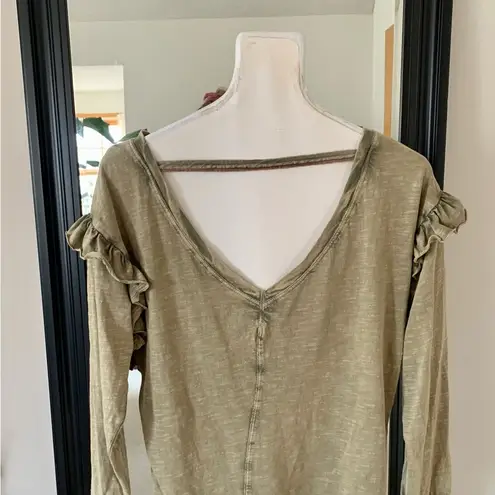 Pilcro  For Anthropologie Green Ruffled Open Back Top