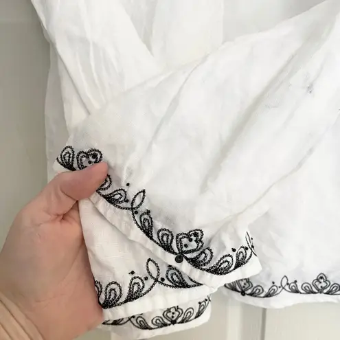 Richard Malcolm Linen Embroidered Tunic Top Long Sleeve Blouse White M Bohemian Size M