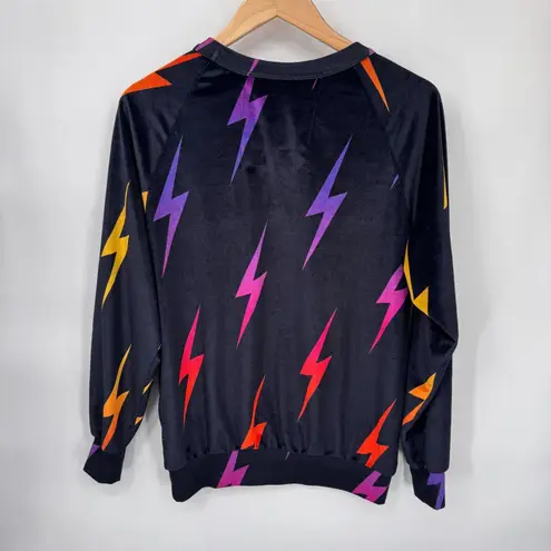 Aviator Nation Crew Sweatshirt Womens Medium Black Velvet Ombre Lightning Bolt