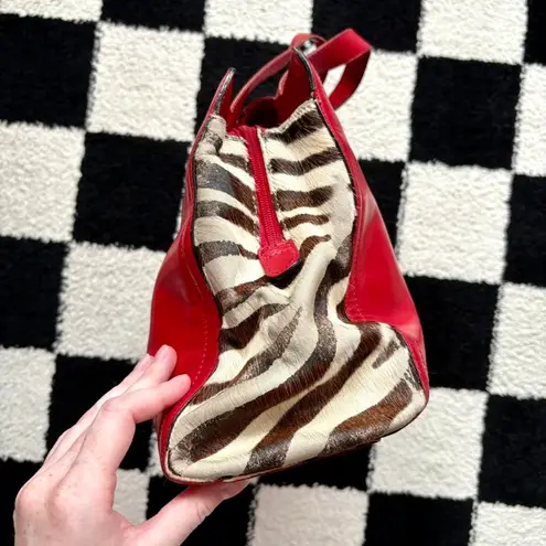Adrienne Vittadini Vintage Red Leather Zebra Side Purse