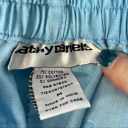 Cathy Daniels Cathy Daniel’s Straight Leg Pull On Jean Pants M Stretch Aqua Blue Slubbed