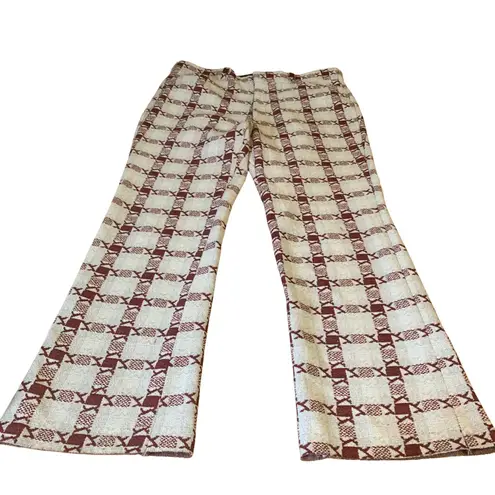 VINTAGE 1980'S GRAY AND MAROON PATTERN BOOT CUT TROUSERS (36/XL) Red