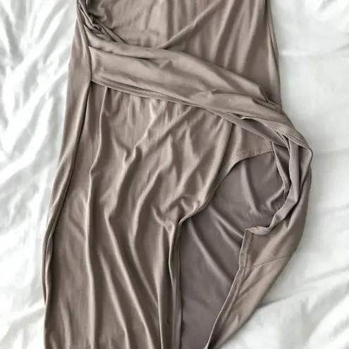 Mystic New Asymmetric Halter Bodycon Dress Twisted Wrap Neck Sleeveless Taupe