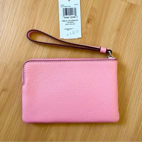 Coach  Silver/ Flower Pink Corner Zip Wristlet #CP483