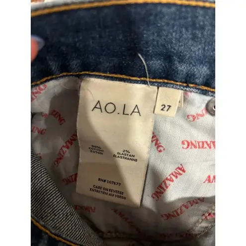 Alice + Olivia AO.LA  High Rise Girlfriend Floral Embroidered Straight Jeans sz 2