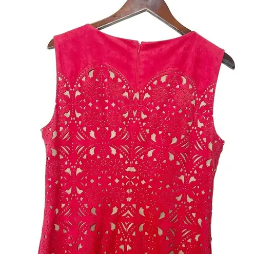 Tadashi Shoji Laser Cut Micro Suede Sheath Mini Dress In Flame Women’s Size 14