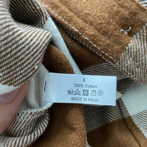 Panache NWOT Apparel Brown White Plaid Cabincore 100% Cotton Button Down Size S