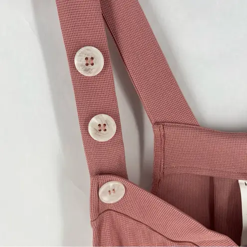 Halara Pink Waffle Knit Pleated Square Neck Adjustable Straps Wide Leg Jumpsuit