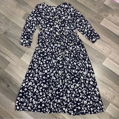 Globe Trotter Floral Shift Maxi Dress Blue White Small Boho Cottage Western