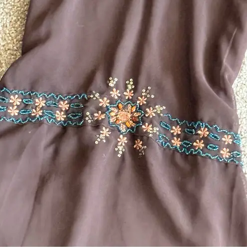 Cotton Express Y2K Sheer Embroidered Tunic Boho Fairycore Cottage Witch Top Sz M