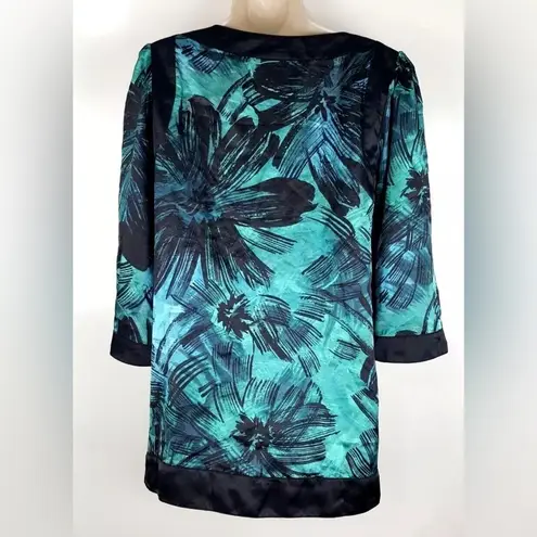 Apostrophe Green and Black Tropical Palm Print Top Large