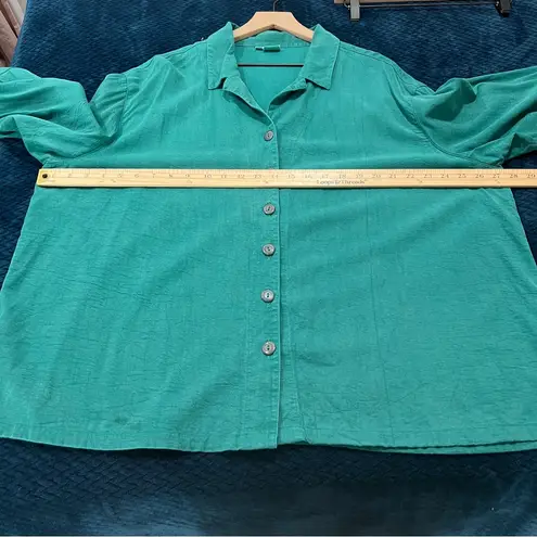 Tianello TENCEL Plus Sized Aida Blouse Button Front Garment Dyed Green Size 1X