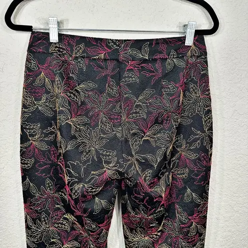 Cache  Vintage Black Embroidered Floral Flare Pants