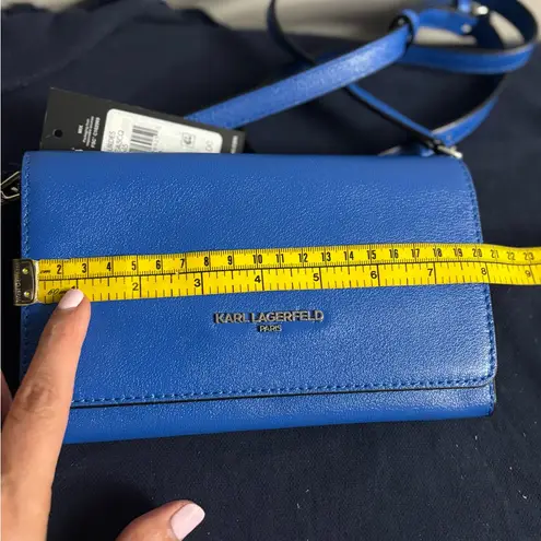 Karl Lagerfeld Paris Lourdes Blue Crossbody Bag with wristlet strap