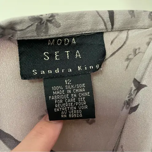 Vintage Moda Seta Sandra King Romantic Goth Grey Floral Silk Slip Midi Skirt 12 Gray