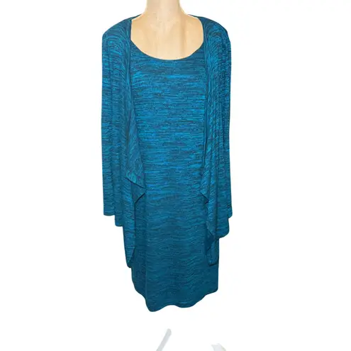 TIANA B. Women's Teal Black Marled Knit Dress Waterfall Cardigan Set Size 10 Blue