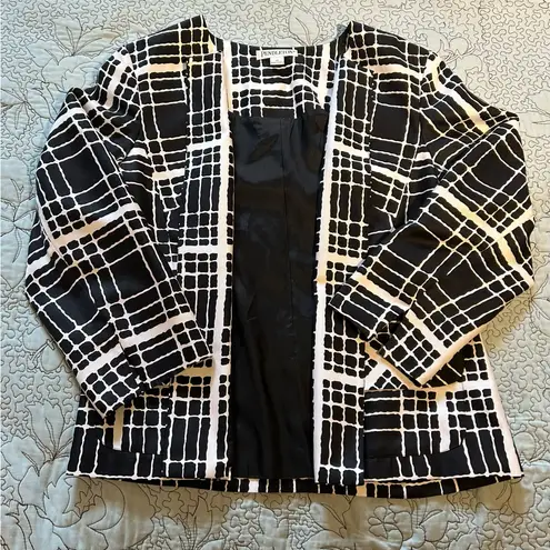 Pendleton Black & White Open Front Silk Jacket 3/4 Sleeve w/ Pockets Sz 10💛