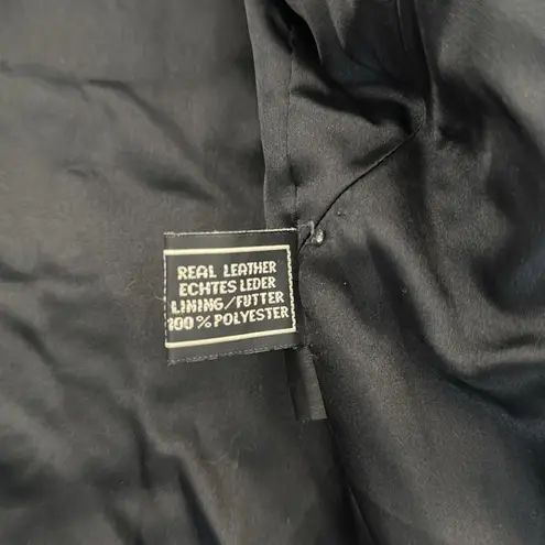 VTG black Leather Coat jacket zip up collared vintage 100% genuine fully lined Size L