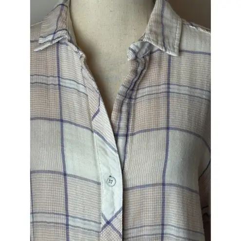 Side Stitch Shirt Women Medium Pink White Plaid Button Up Flannel Preppy Outdoor