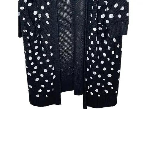 Umgee  Women's Sweaters Polka Dot Duster Open Knit Sweater Pocket Black Small