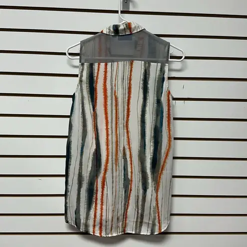 Vera Wang Simply Vera  Shirt Women XS White Button Up Striped Hi Low Preppy