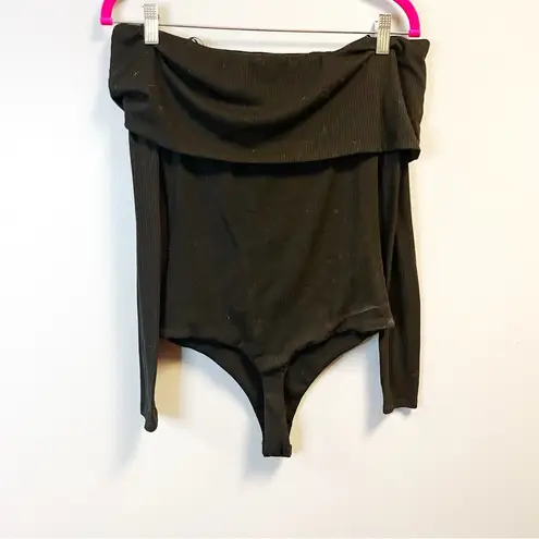 AFRM Bodysuit Black Ribbed Off Shoulder Long Sleeve Bodysuit Sz S EUC