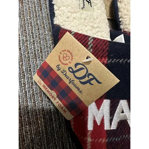 Dearfoams Mama Bear Memory Foam Slippers Buffalo Plaid Fleece Lined Large 9-10