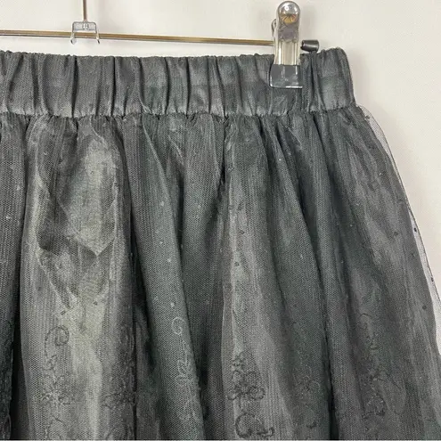 Mimi Chica Black Floral Tulle Circle Mini Skirt M